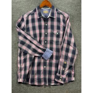 Tommy Bahama Jeans Men's L Plaid Button Down Shirt Island Crafted Floral Trim